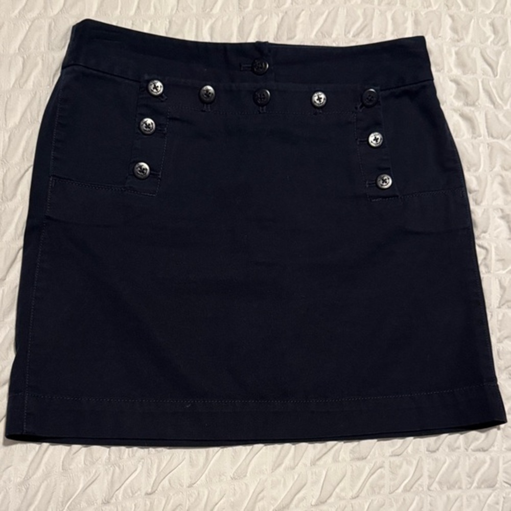 J. Crew Dark Blue Mini Skirt with Button Accents